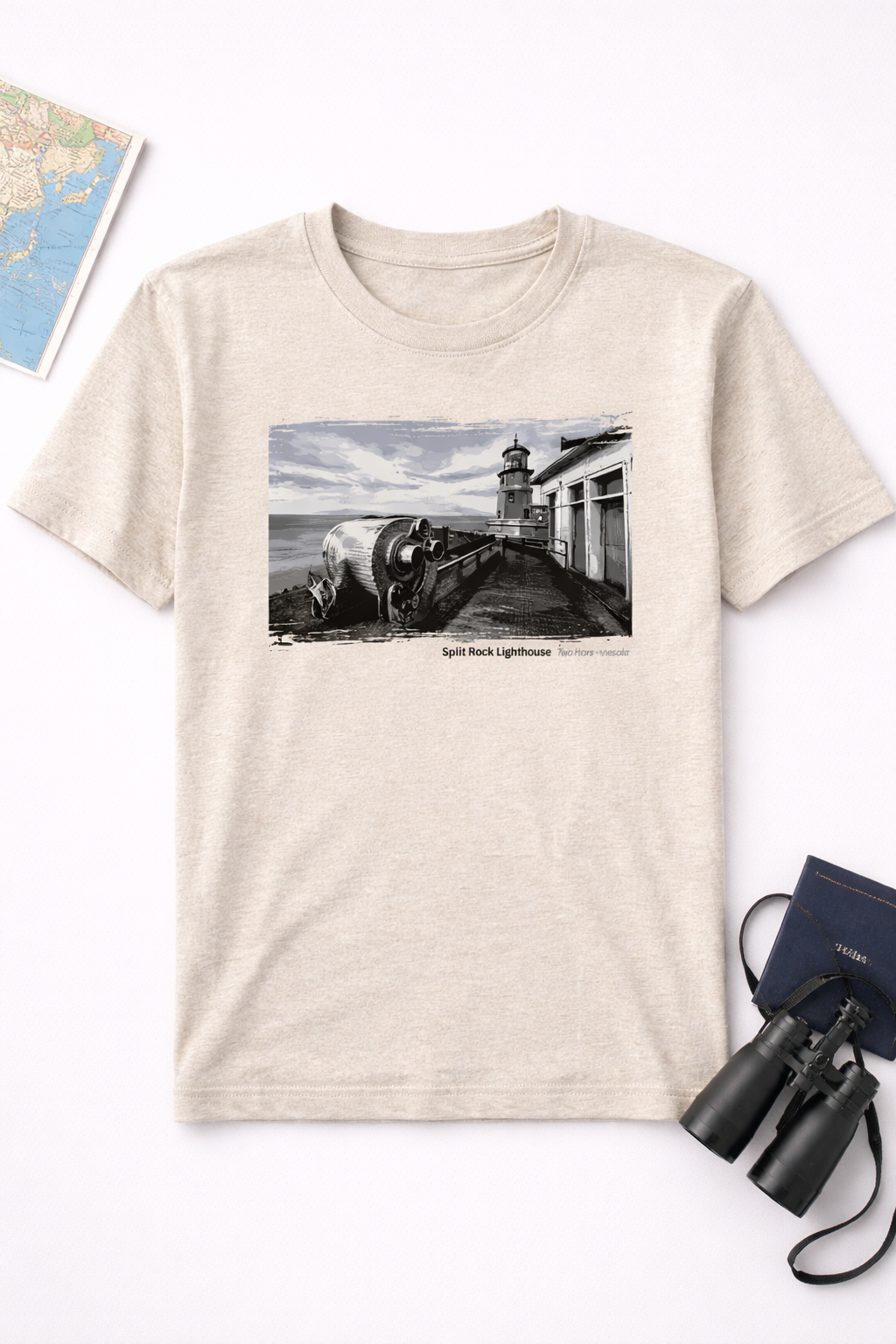 Split Rock Lighthouse Harbor Lookout View T-Shirt — Light Colors (12 Options)