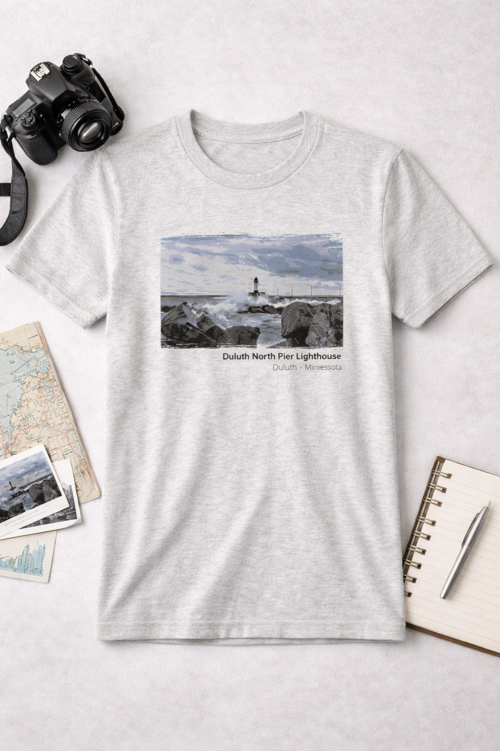 Minnesota North Pier Lighthouse T-Shirt — Light Colors (12 Options)