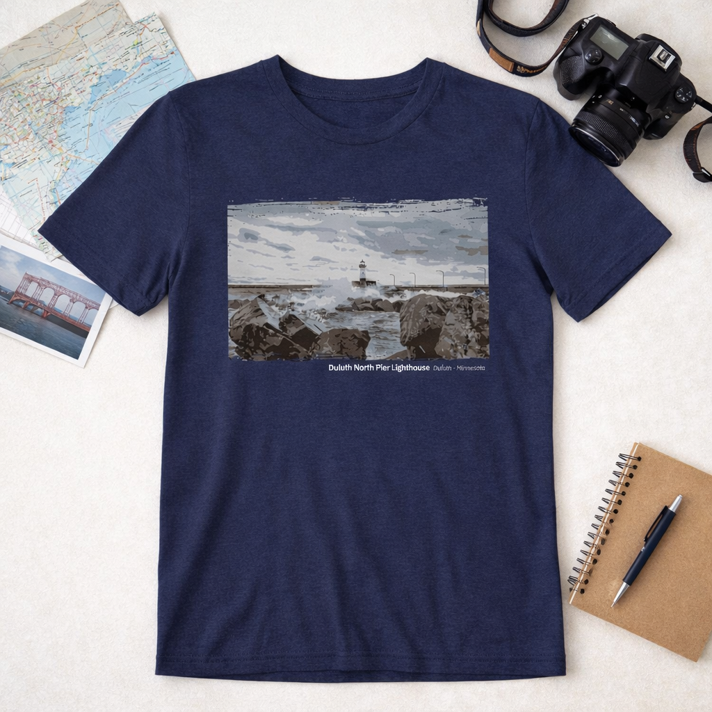Minnesota North Pier Lighthouse T-Shirt — Dark Colors (12 Options)
