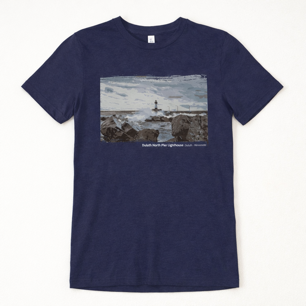 Minnesota North Pier Lighthouse T-Shirt — Dark Colors (12 Options)