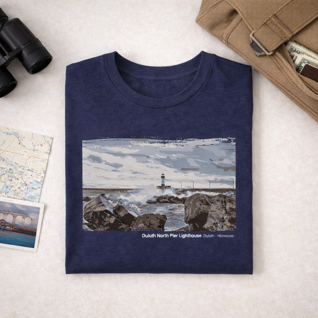 Minnesota North Pier Lighthouse T-Shirt — Dark Colors (12 Options)