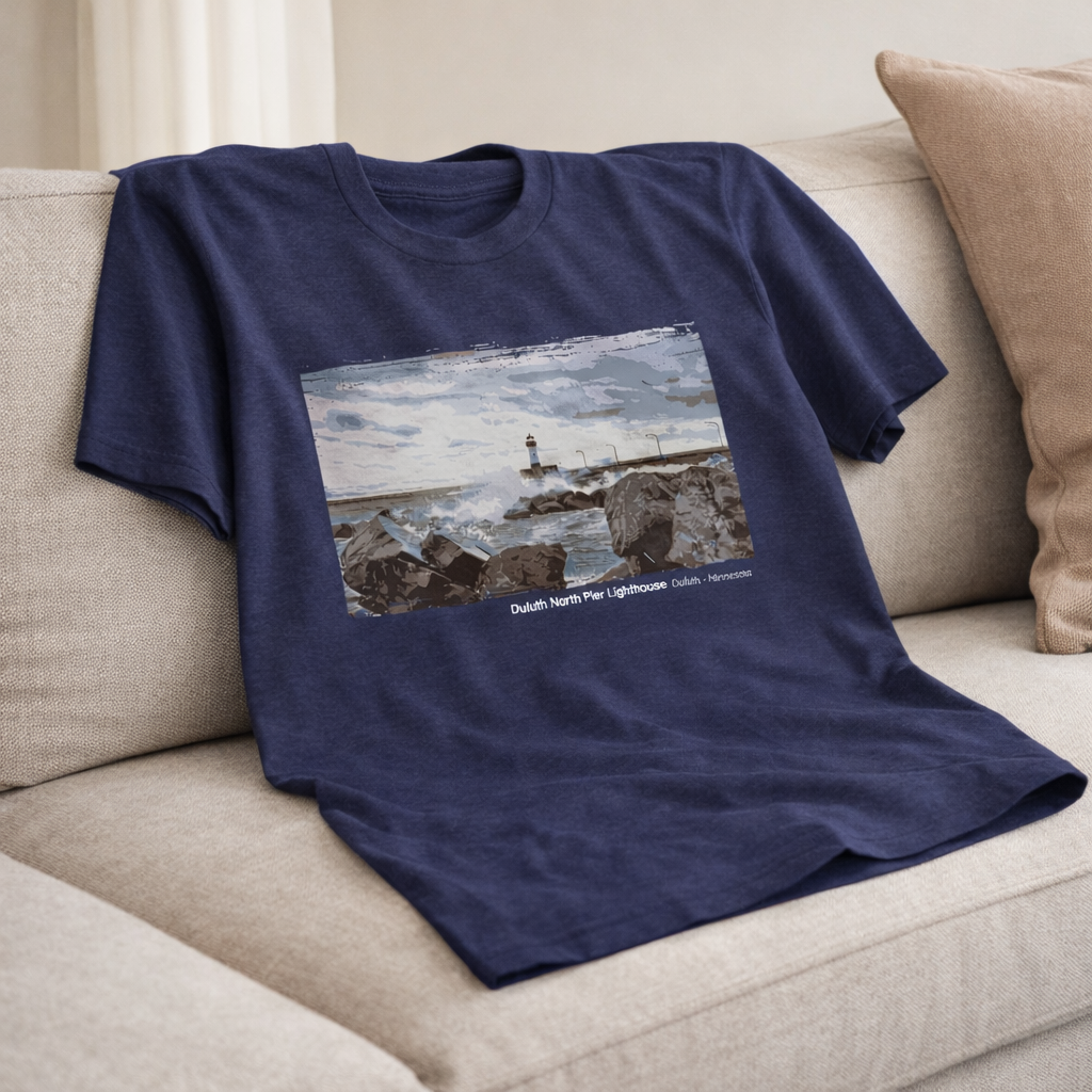 Minnesota North Pier Lighthouse T-Shirt — Dark Colors (12 Options)