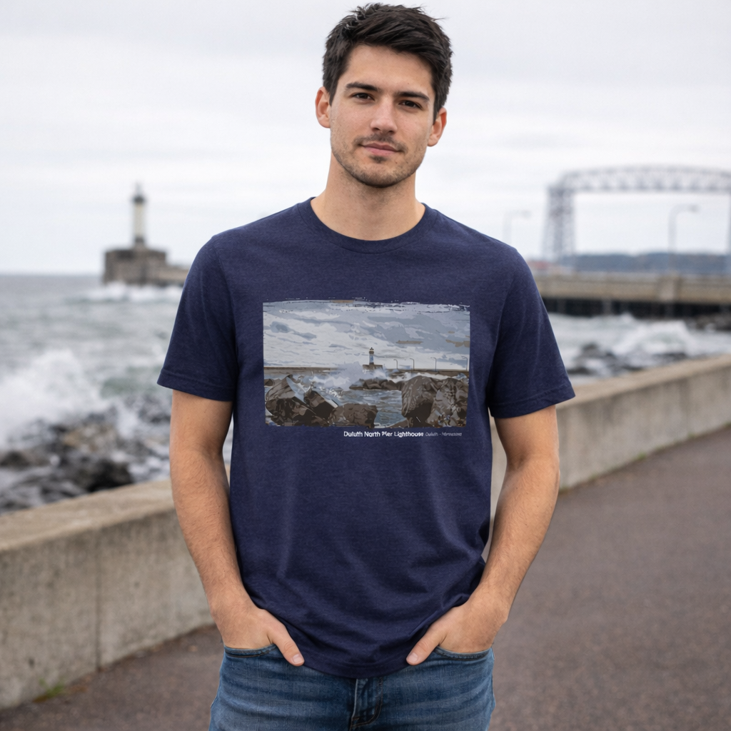 Minnesota North Pier Lighthouse T-Shirt — Dark Colors (12 Options)