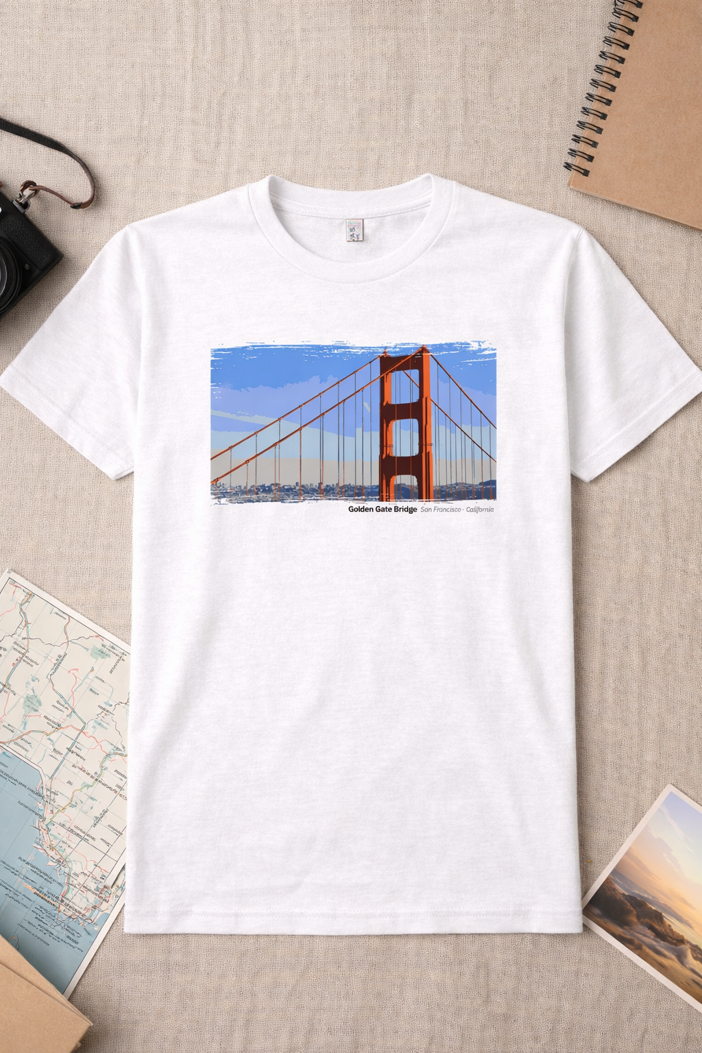 Golden Gate Bridge Short Range Battery View T-Shirt — Light Colors (12 Options)
