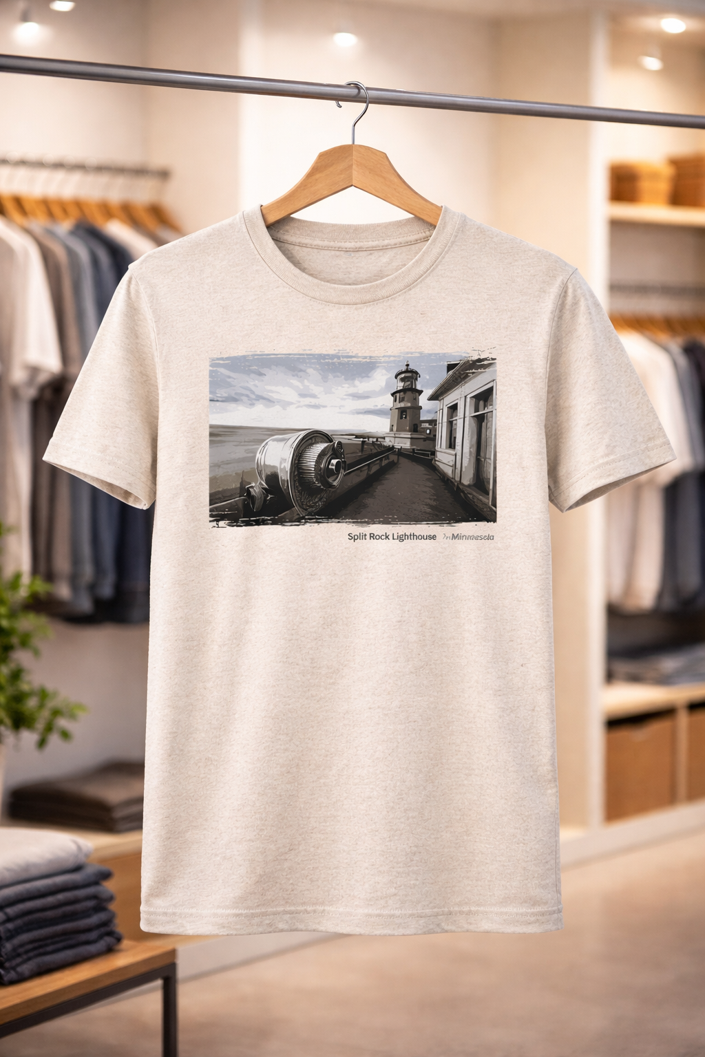 Split Rock Lighthouse Harbor Lookout View T-Shirt — Light Colors (12 Options)