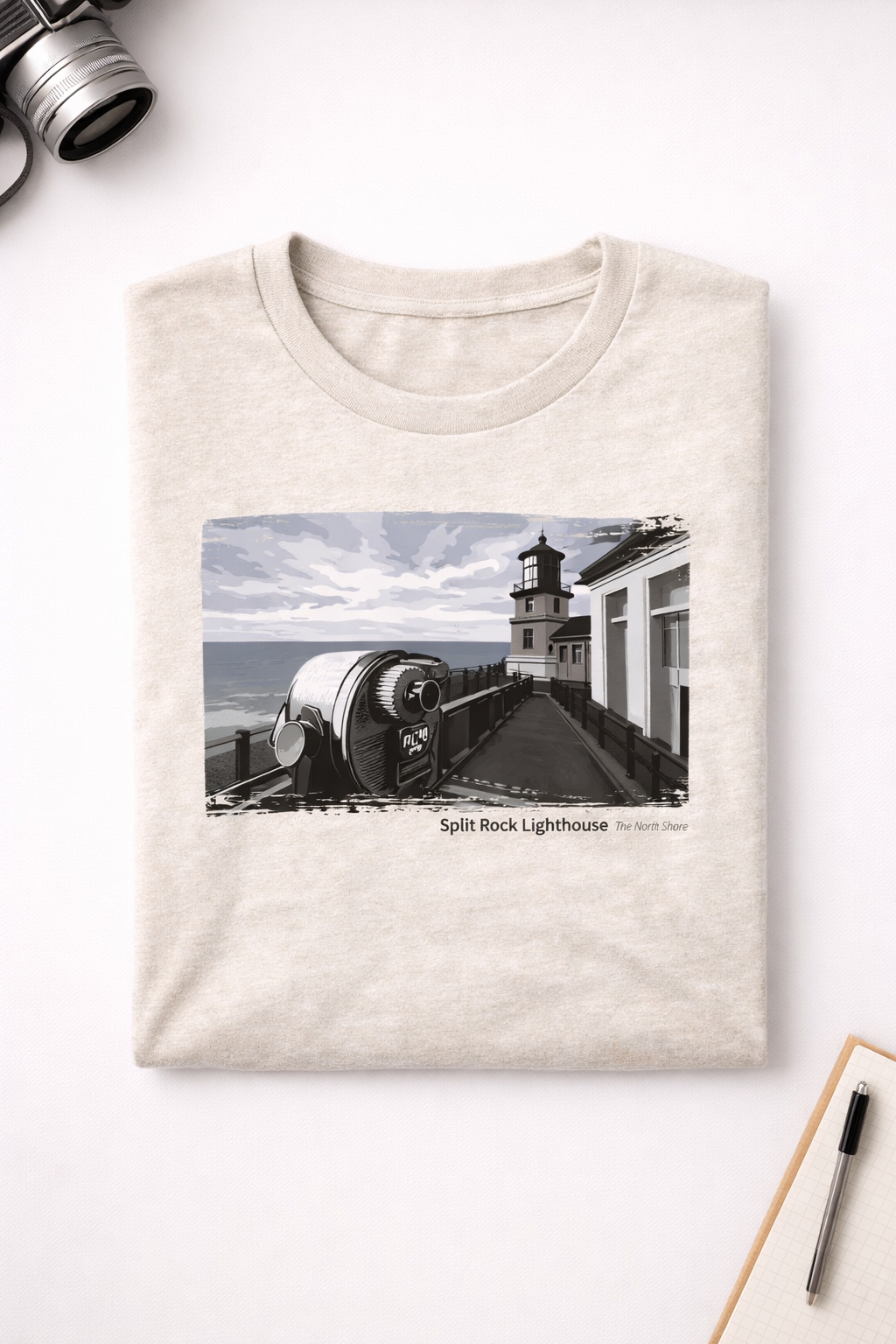 Split Rock Lighthouse Harbor Lookout View T-Shirt — Light Colors (12 Options)