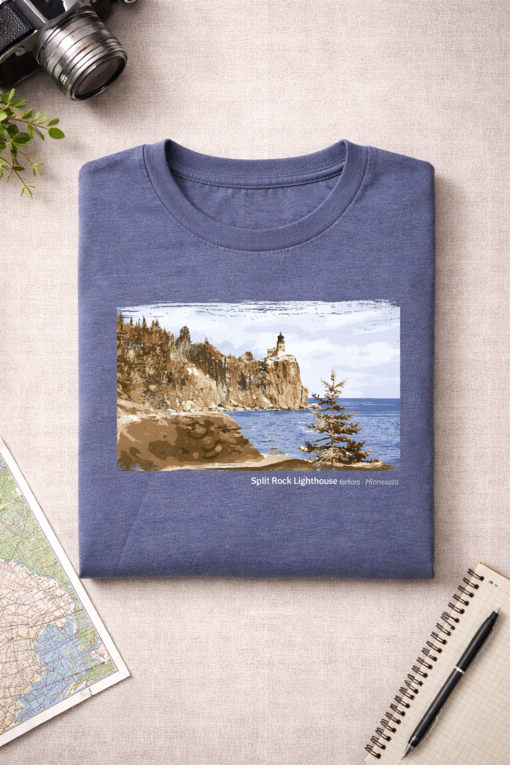 Split Rock Lighthouse Cliffside Sentinel View T-Shirt — Dark Colors (12 Options)