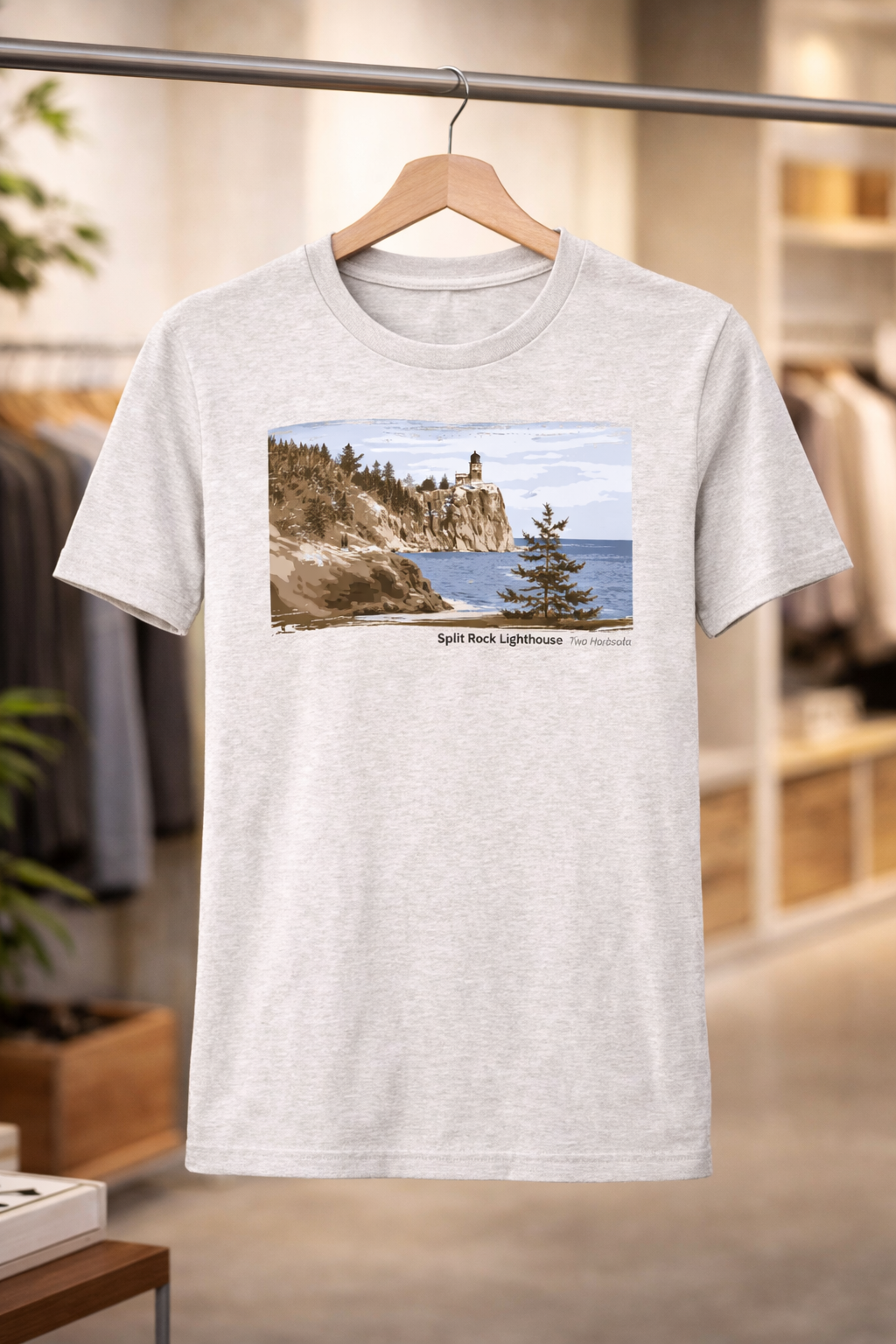 Split Rock Lighthouse Cliffside Sentinel View T-Shirt — Light Colors (12 Options)