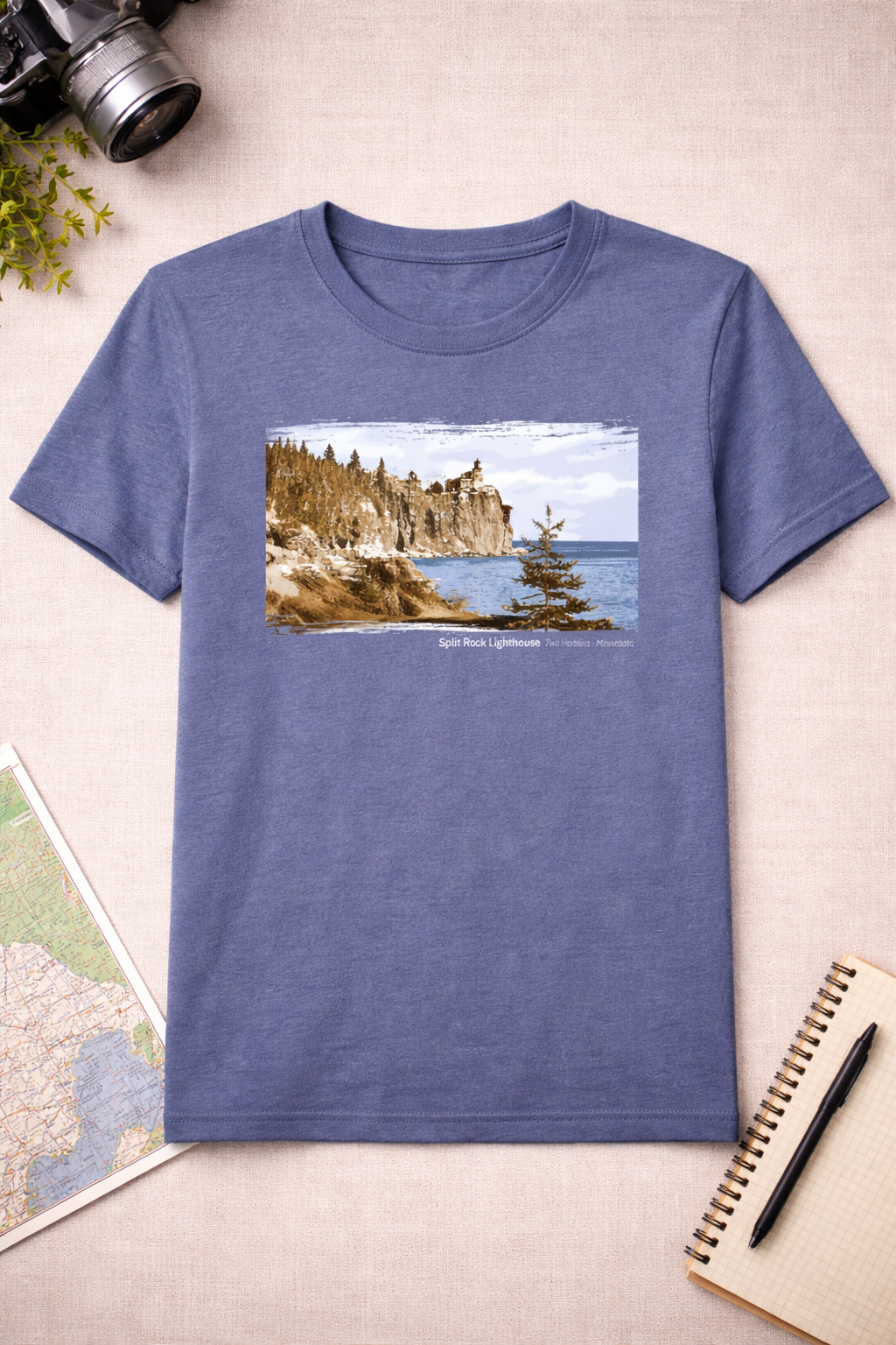 Split Rock Lighthouse Cliffside Sentinel View T-Shirt — Dark Colors (12 Options)