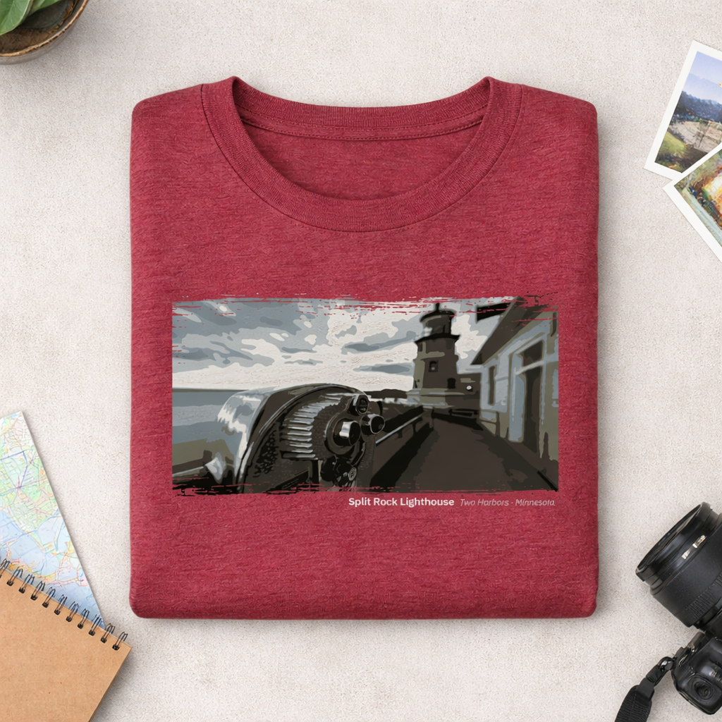 Split Rock Lighthouse Harbor Lookout View T-Shirt — Dark Colors (12 Options)